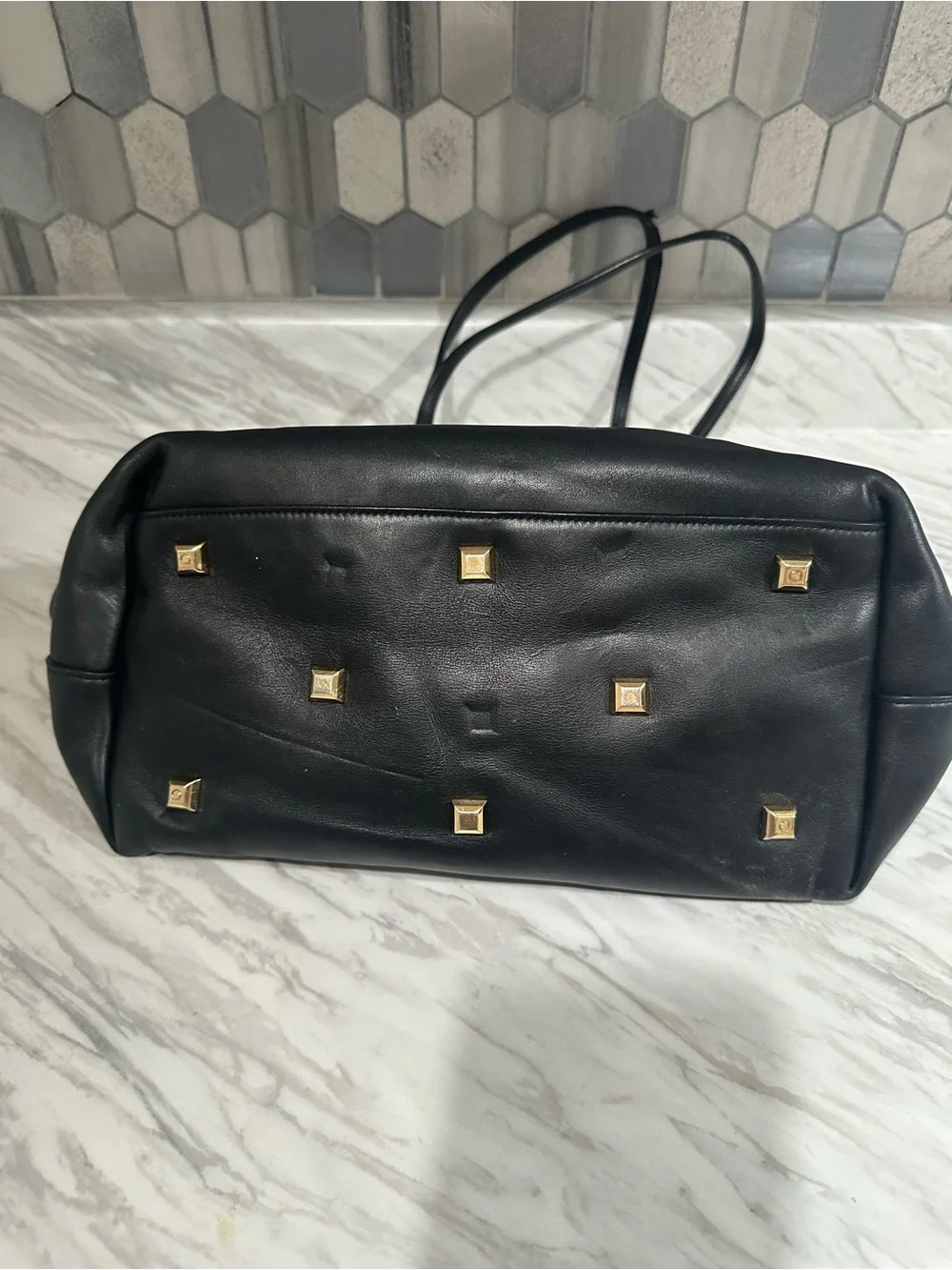 Salvatore Ferragamo Black Leather Tote with Gold Hardware